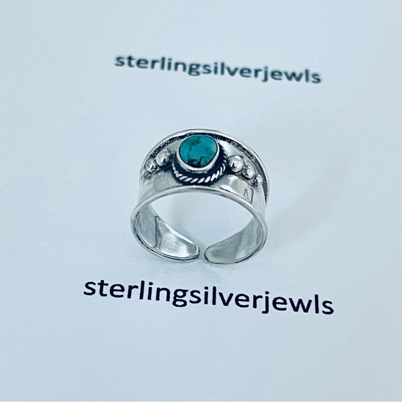 Sterling Silver Bali Style Genuine Turquoise Toe Ring, Silver Rings, Midi Ring - Picture 2 of 14